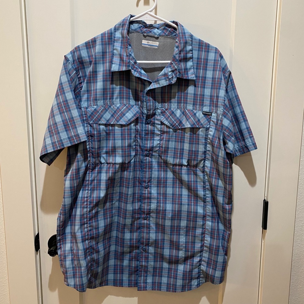 Columbia Men's Omni-Shield Button Down Shirt. Large. Blue/Red Plaid. Vented.